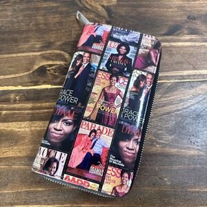 Michelle and Barack Obama Magazine Cover Collage Wallet Pre-Owned Zipper